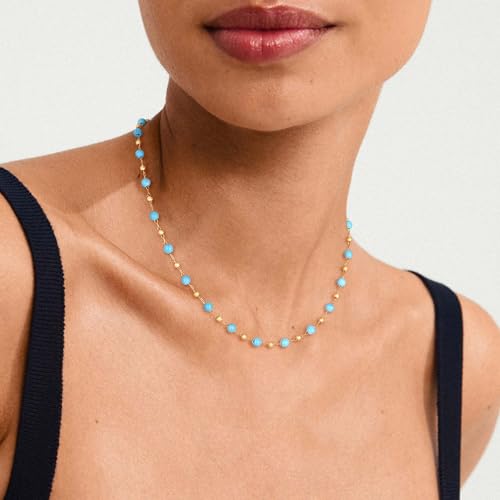 Created Turquoise Necklace for Women 14K Gold Plated Beaded Heart Choker Boho Necklaces Handmade Beach Summer Everyday Western Jewelry Gifts - color: Gold Chain, style: Two-Toned Beaded