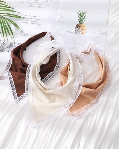 Molans 3PCS Triangle Headband Scarf for women - Fashion Kerchief Accessories with Lace Trim Adjustable Bohemian Hair Bandanas