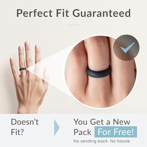 ThunderFit Silicone Bridal Rings Set for Women, 5.5mm Wide, 2mm Thick, Wedding Rubber Bands, Variety Multipack 1-12 - color: Pack A: Charcoal Black, Pure White, Concrete Grey, Coffee Beige, Nude Peach, size: 6.5 - 7 (17.35mm)