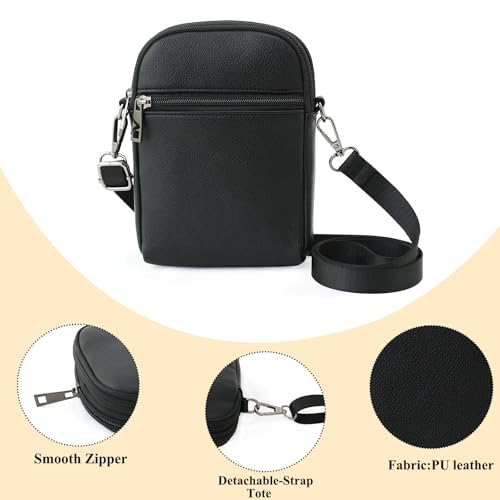 RFID Crossbody Bags For Women Travel, Small Cell Phone Purse - color: Black/Pu-lychee
