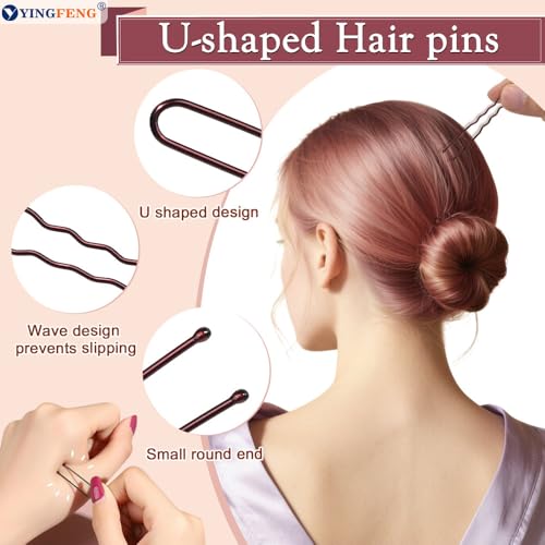 YINGFENG 134 Pcs Brown Hair Bun Maker Kit Medium - 4 Bun Hair Pieces for Women, 20 Hair Net for Buns, 100 Bobby Pins for Women, 10 Hair Bands, for Ballet Styling, Hair Accessories for Girls - color: brown, size: Medium