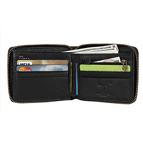 Zipper Wallet Men RFID Blocking Leather Bifold Wallets For Men - Flap ID Window Zip Coin Pocket Mens Zipper Wallets - Big Capacity Credit Card Travel Wallet (Black) - color: Black