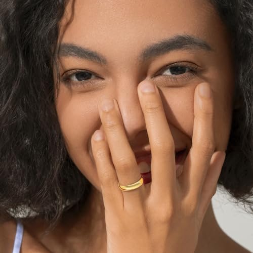 MINDDHA 14K Gold/White Gold Plated Rings for Women, Wedding Band, Stackable, Knuckle, Dainty Thumb & Pinky, Non Tarnish/Silver, Gold Rings for Women 2mm 4mm 6mm Band Sizes 4-12 - color: 4mm Gold-Tone
