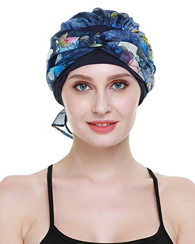 Chemo Headwear Turbans for Women Long Hair Head Scarf Headwraps Cancer Hats - color: Denim Blue