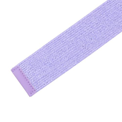 Women's Cotton and Linen Style Plastic Straw Braided Belt Circle Buckle for Dresses - color: Purple