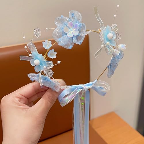 Artificial Flower Crown Headband for Women Girls – Boho Floral Wreath Halo for Weddings, Photoshoots, Festivals, Birthdays, and Costume Parties (Blue Flower, Adjustable) - color: Blue Flower