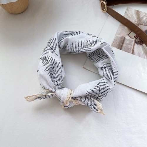 Soft Cotton Like Lace Bandana Headband, Head Wrap, Protective Coverage, Hair Neck Scarf for Women 24 x 24 inch - color: Cas020 - Asparagus Fern W