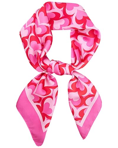 Satin Bandana Headscarf for Women Silky Hair Scarves for Fashion Lightweight - color: 25-pink Heart Shape