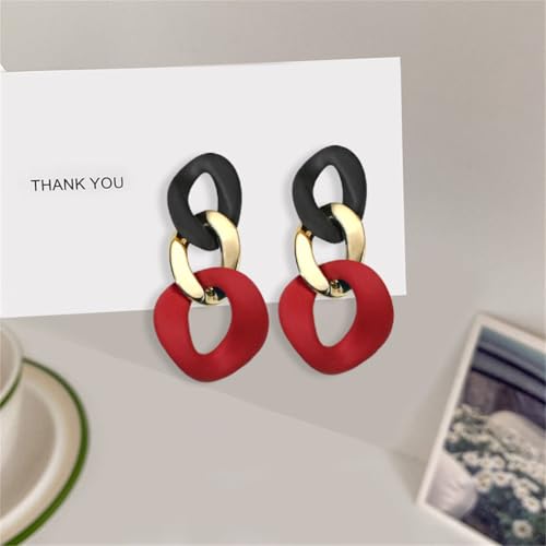 Charm Elegant Hollow Color Chain Acrylic Geometric Temperament Dangle Drop Earrings Bohemian Minimalist Hypoallergenic Jewelry Gift - color: Black Gold Red