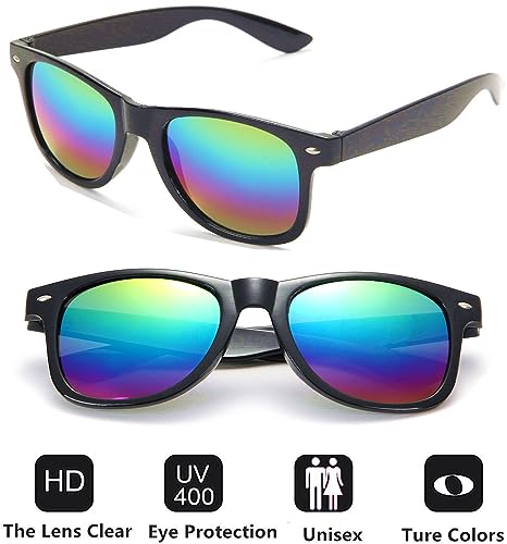 Eyegla Sunglasses Bulk Party Sunglasses Pack 80s Shades Eyewear Set for Men Women 8/10/20/30Pack - color: Black Frame+ Colorful Mirror Lens 8 Pack