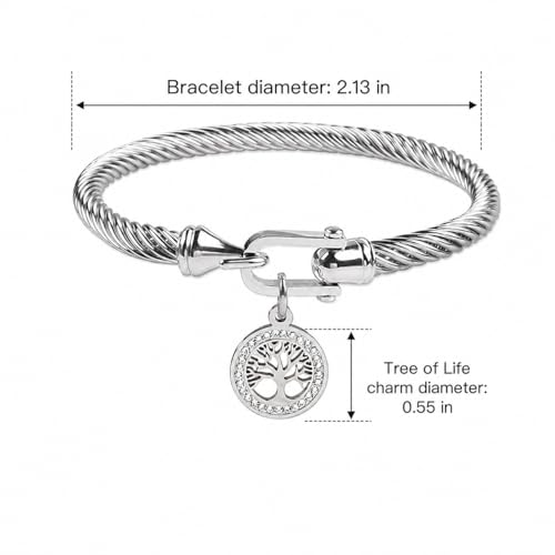 Gold Tree of Life Bangle Bracelet for Women, 18K Gold Plated Stainless Steel Double Layer Spring-Open Bangle, Meaningful Dainty Jewelry Gift - color: SLIVER-2