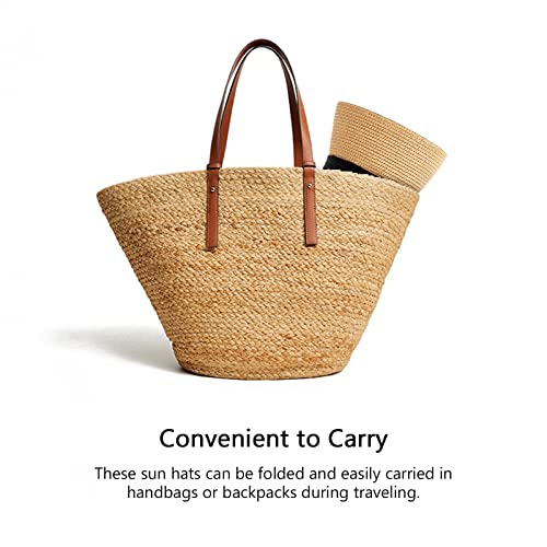 DRESHOW Women Straw Sun Hat Short Brim Panama Travel Fedora Summer Hat Roll Up Beach Cap for Women UPF 50+ - color: Ab Khaki G