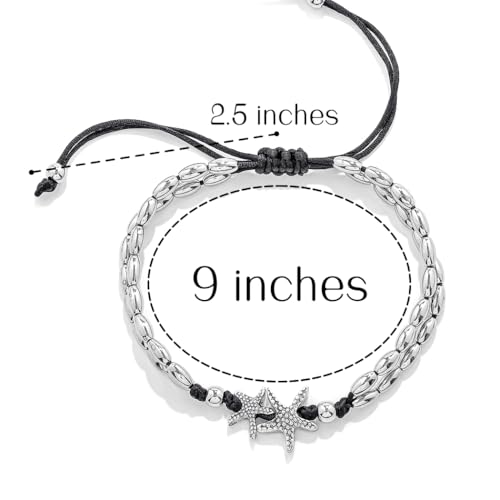 Beaded Anklets Bracelets Boho Handmade Turtle Starfish Whelk Shell Tree of Life String Ankle Bracelet Summer Beach Waterproof Barefoot Sandals Foot Jewelry for Women - color: Black