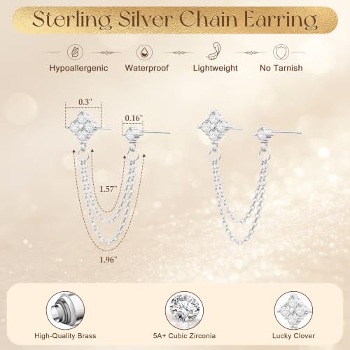 Freekiss Gold Chain Studs Earrings for Women Trendy: Hypoallergenic 14K Gold Plated Dangle Earrings Dainty Small Long Chain Earring Set Fashion Gold Jewelry for Women - style: 4cz chain earrings-SL