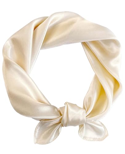 Hioyiwse Satin Square Scarf for Women Solid Color Emulation Silk Handkerchief Hair Ribbon Headband Handbag Purse - color: D12-cream Yellow(23.6*23.6inch)