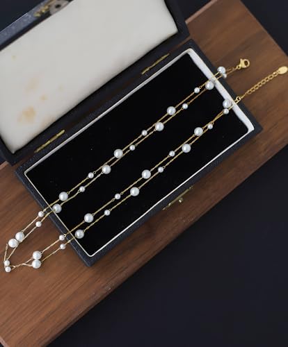 Pearl Necklaces for Women, Dainty Layered Pearl Choker Necklace, Handmade Elegant Gold and Pearl Necklace for Statement Jewelry