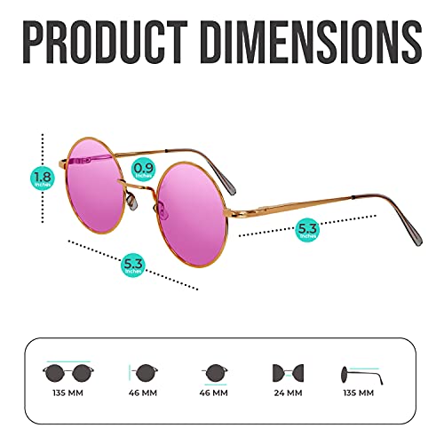 Retro Round Sunglasses Small Colored Lens Hippie Glasses - style: Pink
