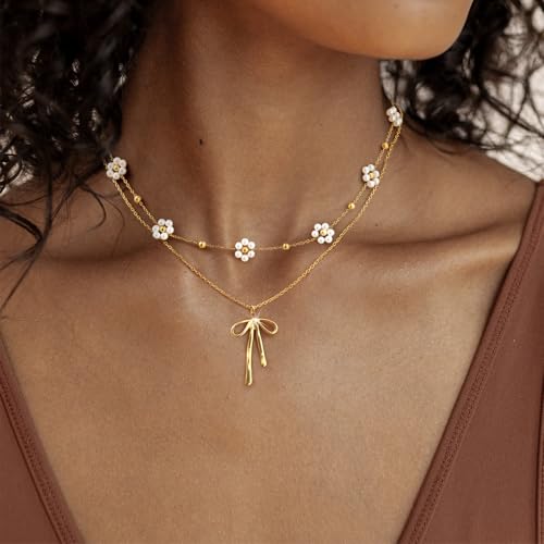 KSF Gold Lariat Necklace for Women Y Shaped Layered CZ Drop Chain | Y shaped necklace; Layered CZ detail; Long lariat style; Gift for her - color: Gold-Bow