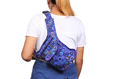 The Collection Royal Fanny Pack Crossbody Bags for Women| Cotton Canvas Boho Hippie Festival Colorful Belt Bag for Women (Purple Peace R) - color: Purple Peace R