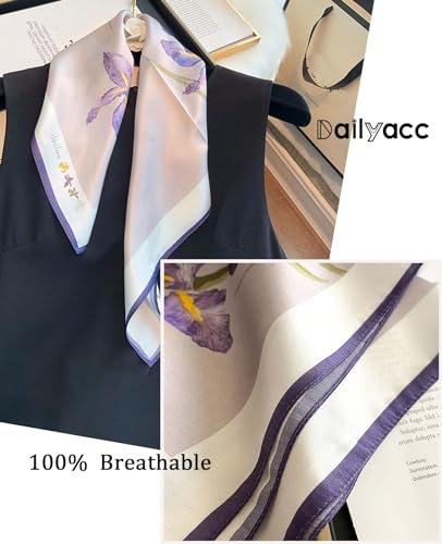 Dailyacc Hair Bandanas Scarf For Women Lightweight Fashion Neck Silk Satin Head Scarves For Sleeping Handbags Scarf - color: 25-purple Flowers/27.5*27.5in