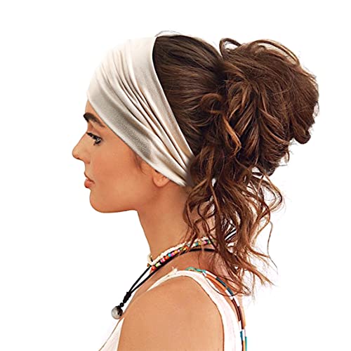 GiLi 2 Pack Wide Headbands for Women Boho African Knotted Non Slip Fashion Hair Bands Yoga Running Sports Workout Gym Head Wraps Elastic Soft Cotton Cloth Turbans Bandana for Girls(Light Grey, Skin) - color: 2 Color (Light Grey+Skin)