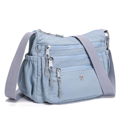 AOCINA Crossbody Bags for Women Multi Pocket Nylon Lightweight Ladies Purses Messenger Shoulder Handbags Satchel Travel Bag - color: Canal Blue, size: Small