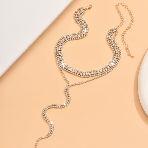 Boho Layered Necklaces for Women Fashion Y Long Neckalce Statement Long Sweater Chain Necklace Black Shiny Choker Necklace Wedding Bridal - color: Style-B