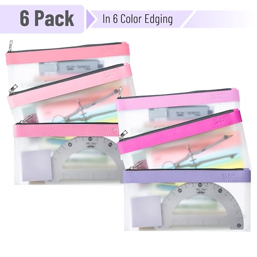 Mr. Pen- Clear Pencil Pouch, 8.50"x4.25", 6 Pack, Durable TPU Material | Medium Water-Resistant Pencil Bags with Smooth Zipper, Multipurpose Clear Pouch for Stationery, School, Office - color: Pink Shades, size: 6 Pack, Medium