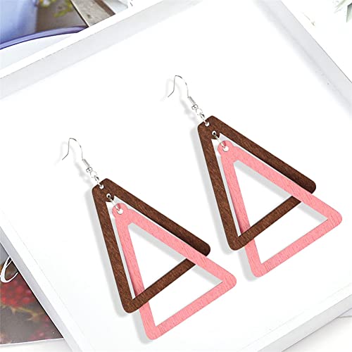 ANXIN Boho Personality Retro Tassel Rectangular Wooden Contrasting colors Earrings Chic Green Temperament Geometric Earrings Jewelry Gifts For Women - color: Brown Pink Wooden Earrings