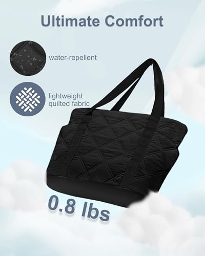 SUPACOOL Tote HandBag for Women, Womens Crossbody Purse Bags, Lightweight Womens Tote Handbags, Quilted Puffy Totebag - color: Full Black, size: Large