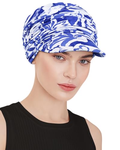 Chemo Headwear Viscose Newsboy Cap for Women Summer Hats - color: Blue White Flowers