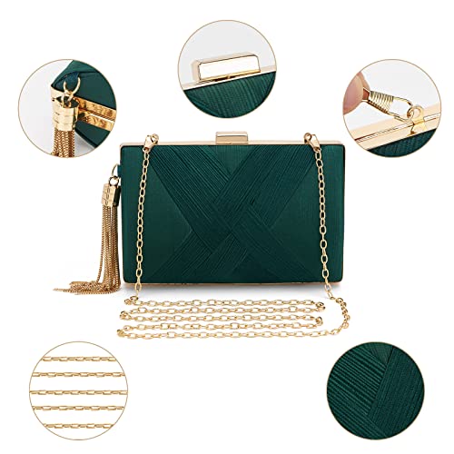 Women Clutch Bag Evening bag Fringed Evening Handbag,Lady Party Wedding Clutch Purse Chain Shoulder Cross Body Bag - color: Green