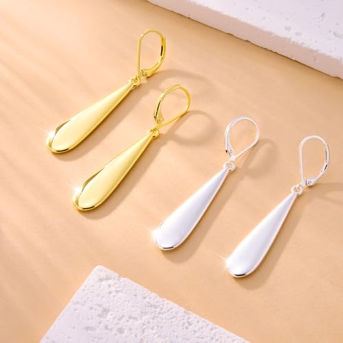 Silver Long Teardrop Dangle Earrings for Women, 14K Gold Plated Hypoallergenic Drop Leverback Earrings, Trendy Long Teardrop Dangle Earings for Jewelry Gifts - color: A-Silver
