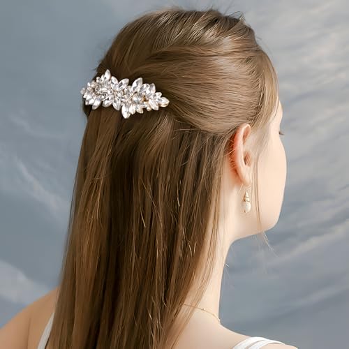 Joez Wonderful 2 Pcs Rhinestone Hair Clips, Silver Bridal Hair Accessories for Women, Sparkly Crystal Hair Pins, Fancy Flower Hair Barrettes for Wedding, Bride (Gold, Silver) - color: Rhinestone (Gold, Silver)