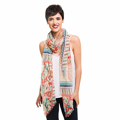 MELIFLUOS DESIGNED IN SPAIN Scarf for Women Lightweight Floral Flower Scarves for Summer Fall Shawl Wrap - color: Barcelona Collection 3 - Beige Flower Design