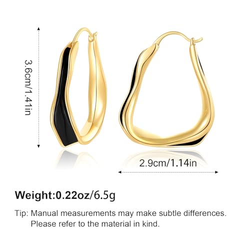 Chunky Hoop Earrings for Women Thick Minimalist Geometric Huggie Hoop Earrings Dainty Thick Y2K Preppy Earrings - style: irregular wave black