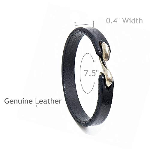 Mens Genuine Leather Bracelet - Handmade Adjustable Leather Cuff Bracelet punk Style leather wrap Wristband for Men - color: S-Hook Black