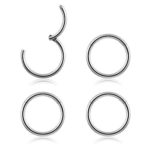 4Pcs 16G 18G 20G Surgical-Steel-Piercing-Ring-Nose-Rings-Hinged-Hoop-Earrings,6mm 8mm 10mm 12mm Seamless Stainless Steel Clicker Eyebrow Septum Piercing Hoop,Sliver Black Gold Rose Gold Rainbow Body Jewelry Set - color: 18G 8mm Silver