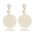 Boho Raffia Ball Earrings for Women, Handmade Statement Drop Earrings Straw Dangle Earrings Beach Vacation Jewelry - color: Beige