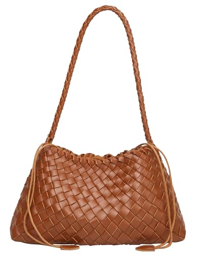 Woven Hobo Bags for Women Suede Woven Tote Bag Trendy Bucket Purse Underarm Shoulder Bag Vintage Tote Handbag Clutch Purses - color: Caramel