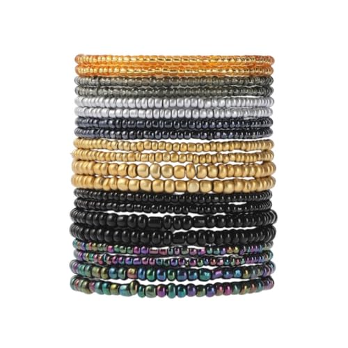 Fuqimanman2020 18Pcs Boho Stackable Beaded Bracelets for Women Colorful Handmade Multilayered Rice Beads Anklets Set Summer Beach Bohemian Jewelry Gift - color: Style 2 Black