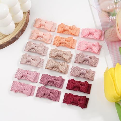 CÉLLOT 40pcs Mini 1.2" Grosgrain Ribbon Snap Clips - Tiny Fine Thin Hair Bows in Pairs for Baby Girls, Toddlers, and Infants - color: 40pcs/20color