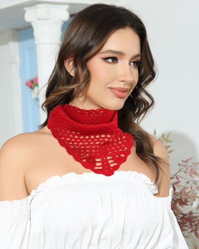 AWAYTR Crochet Head Scarf Hair Bandanas Women Knit Bandana Headband Scarf Tie-Back Head Coverings Floral Headscarf - color: Solid Color - Black + Beige + Red