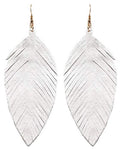 Large Genuine Soft Leather Handmade Fringe Feather Lightweight Tear Drop Dangle Color Earrings for Women Girls Fashion - color: White