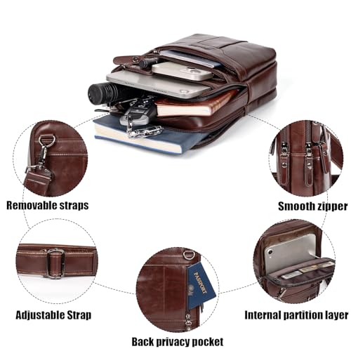 Leather Messenger Bag for Men, Small Leather Sling Shoulder Bag Messenger Pack for Men, Man Purse - color: Medium Brown