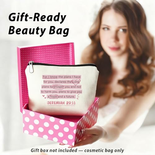 Pink Christian Makeup Bag, Bible Verse Preppy Coquette Pink Bow Cosmetic Bag for Women, Christian Gifts for Women, Religious Scripture Small Toiletry Bags Zipper Makeup Pouch - color: 00-JEREMIAH 29:11(Bible)