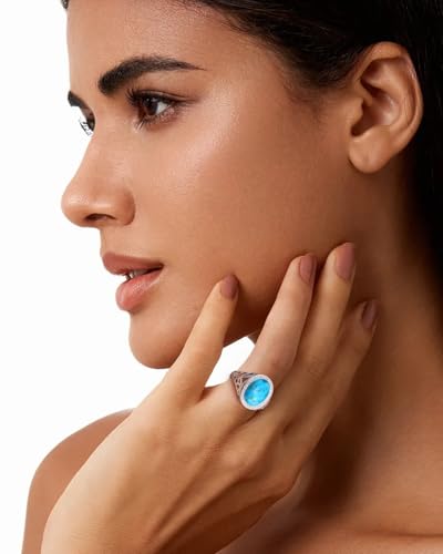 AIBAO 4-12 Ct Large Oval Engagement Rings for Women Natural Turquoise/Lapis Lazuli/Malachite Celtic/Infinity/Love Knot Halo Ring Size 6 to 10 Anniversary Christmas Valentines Gift - style: 4.3 Ct Blue Turquoise & Created White Sapphire
