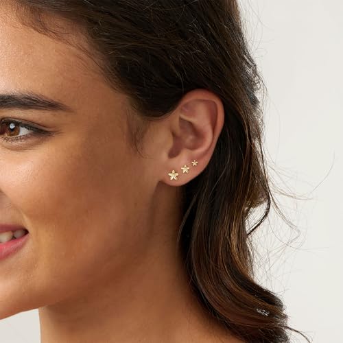 3 Pair Tiny Flat Back Earrings for Women - 14K Gold/White Gold Plated Dainty Cute Small Screw Flatback Stud Earring, Everyday Wear Gift - color: Flower Flat-4/5/6mm Gold