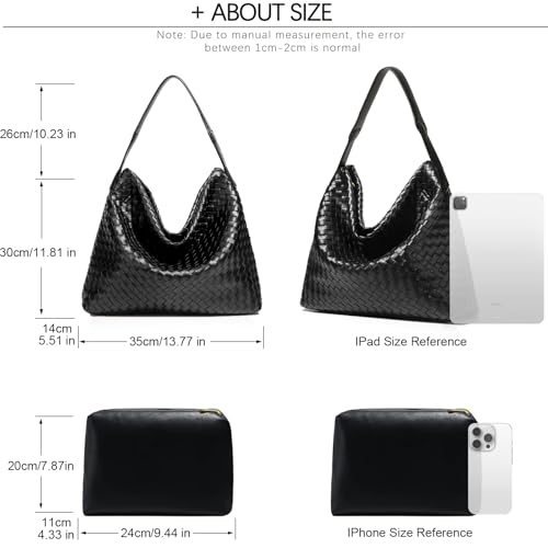 JINMANXUE Women Boston Bag, Woven Hobo Tote Handbag and Purses, Female Satchel Messenger Bags, Fashion Shoulder Crossbody Bag - color: Black