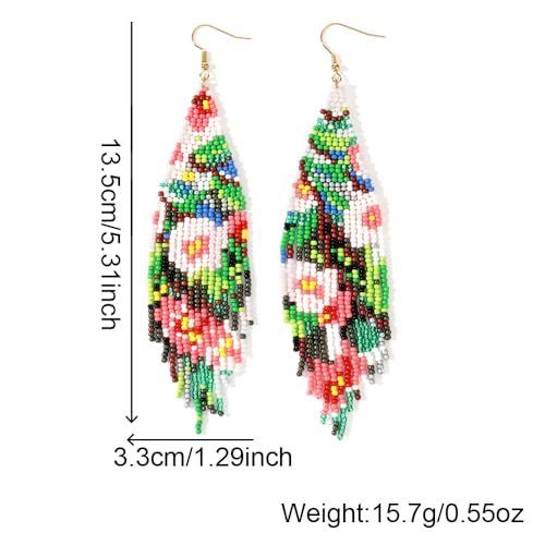 Bohemian Beaded Long Tassel Dangle Earrings for Women, Handmade Jewelry White Tarnish Resistant Lightweight Design, Stylish Accessory for Beach Vacation Party and Gift - color: colors-1